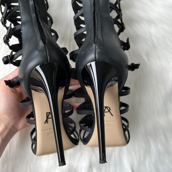 Paul Andrew Women’s Black Leather High Heel Gladiator Sandals -Size 38.5 - Picture 6 of 11